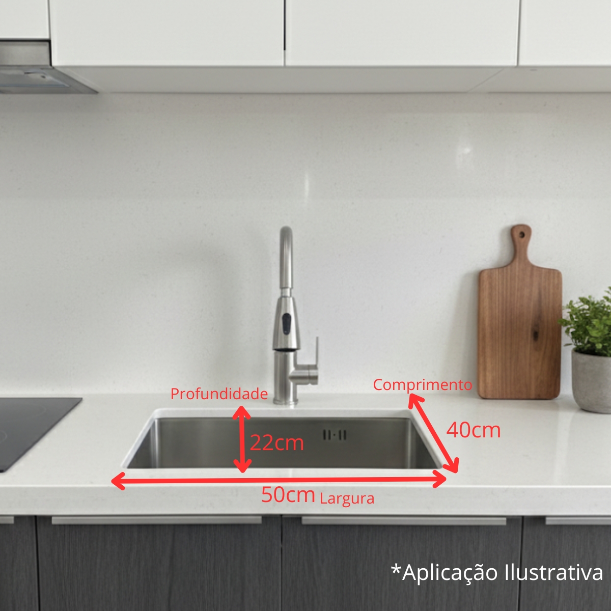 Conjunto Cozinha Premium Cuba Aço Inoxidável Escovado