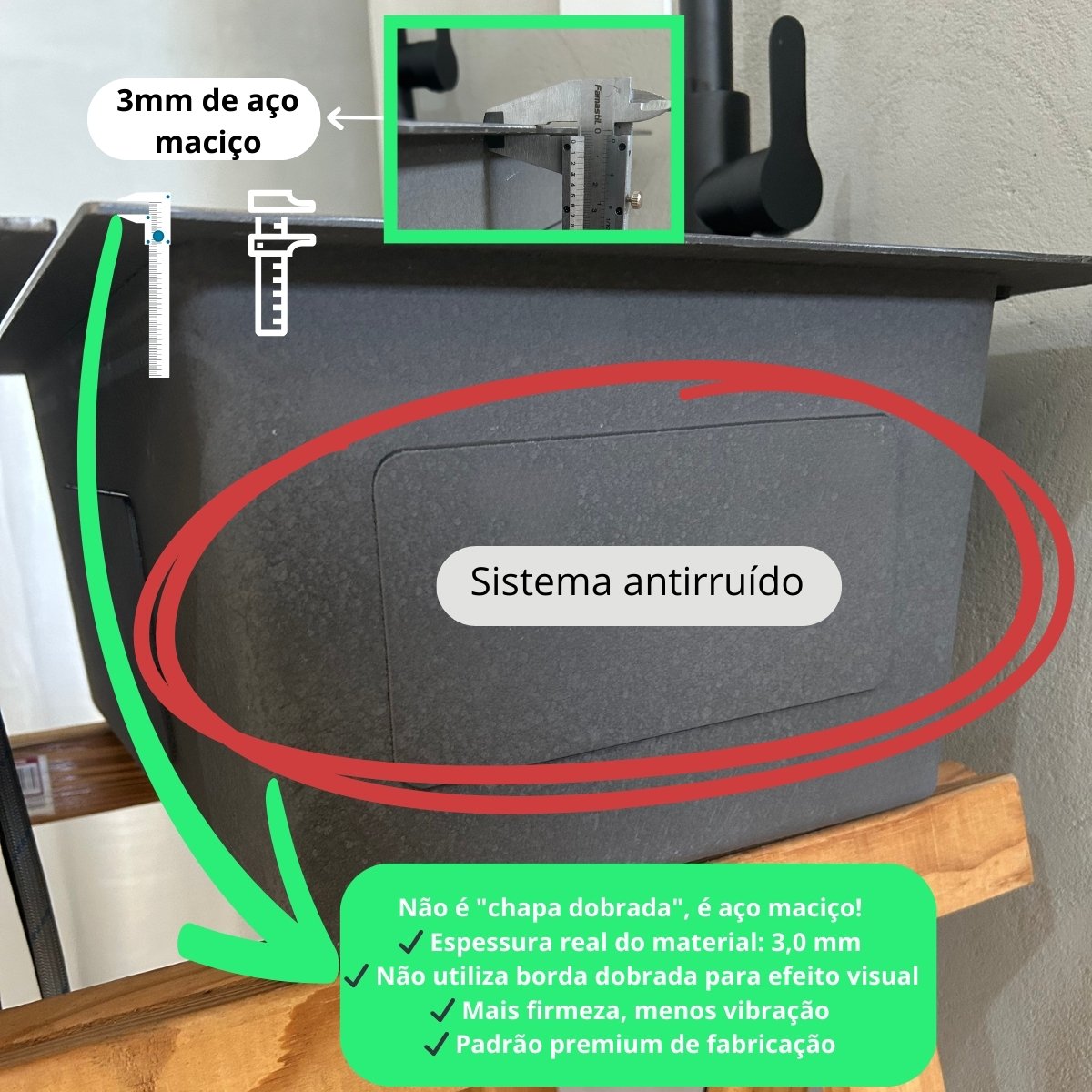 Conjunto Cozinha Premium Cuba Aço Inoxidável Black Matte