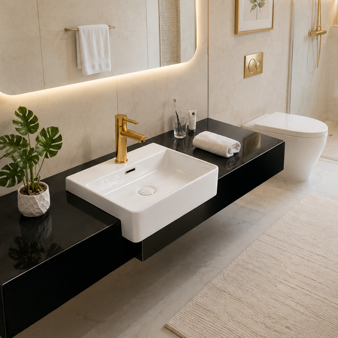 Conjunto Cuba de Apoio VBR — Torneira Inox Acabamento Dourado