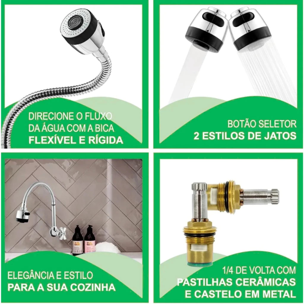 br-11134207-7r98o-m8z9m9v2i1q158 TORNEIRA DE PAREDE COZINHA GOURMET CORPO DE METAL BICO AREJADOR JATO DUPLO FLEXIVEL EM ABS CROMADO - Image 5