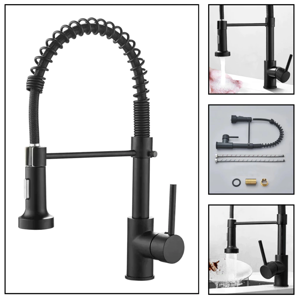br-11134207-7r98o-man3m2gq6qd5ec Torneira Gourmet Bancada de Cozinha com Saída Dupla e Rotação 360º em Aço Inox Preto Fosco - Image 1